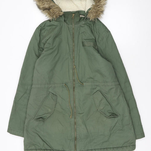 GAP Women’s Green Faux Fur Hooded Cotton Parka Coat Size L