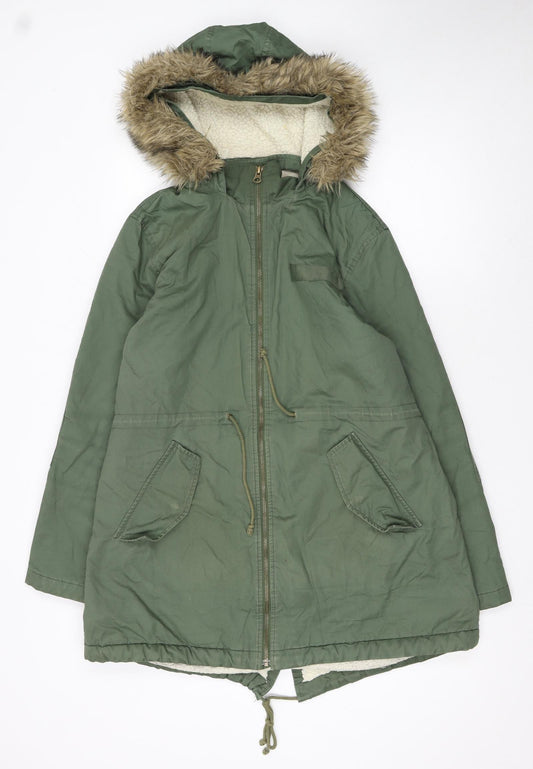 GAP Women’s Green Faux Fur Hooded Cotton Parka Coat Size L