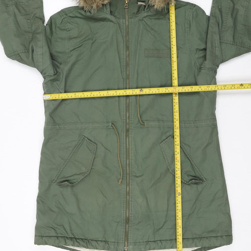 GAP Women’s Green Faux Fur Hooded Cotton Parka Coat Size L