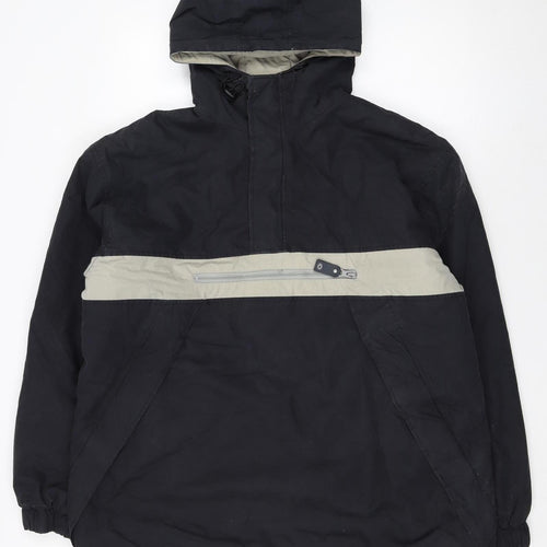 H·K·A Mens Black Hooded Anorak Jacket M Cotton Blend Outdoor