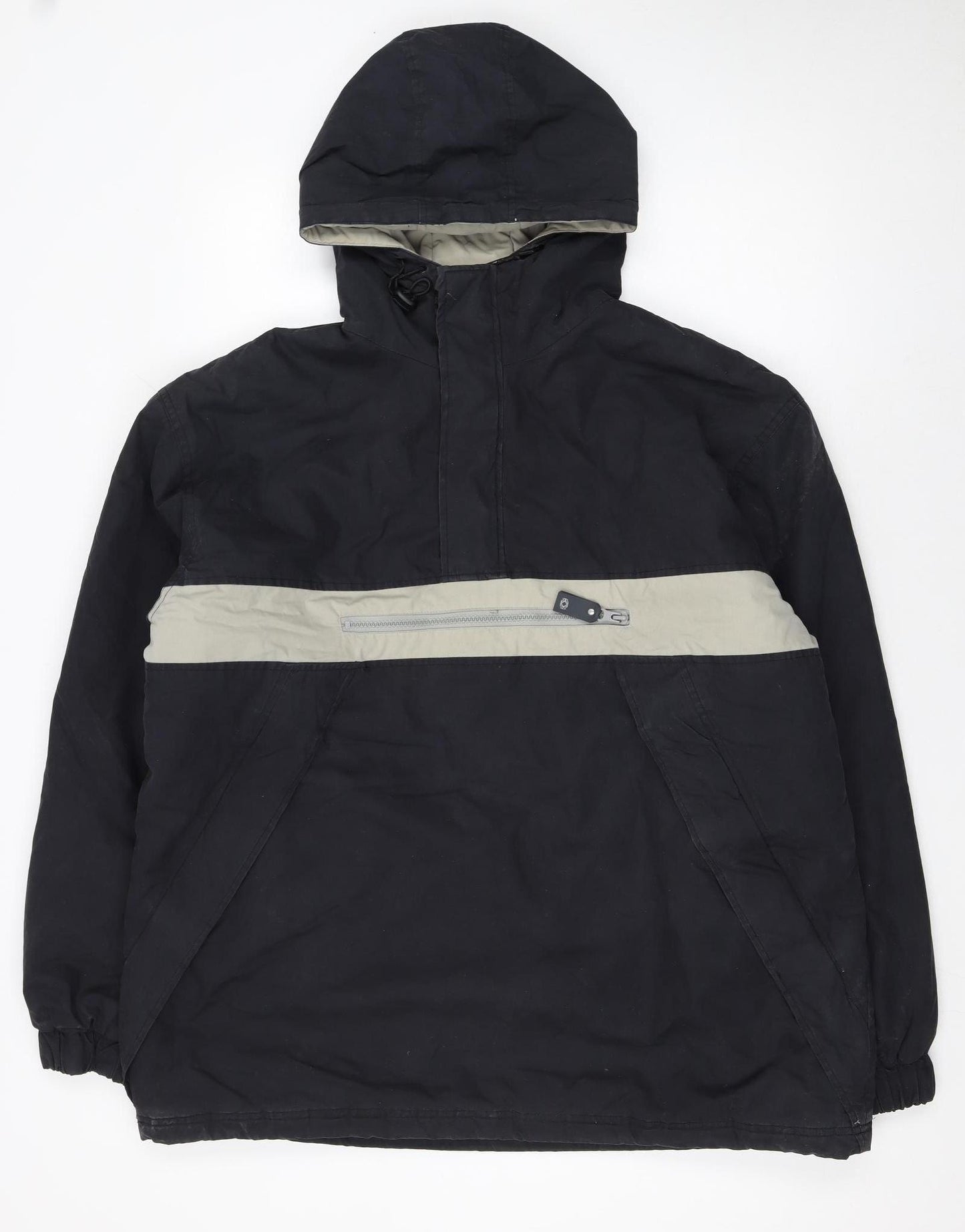 H·K·A Mens Black Hooded Anorak Jacket M Cotton Blend Outdoor
