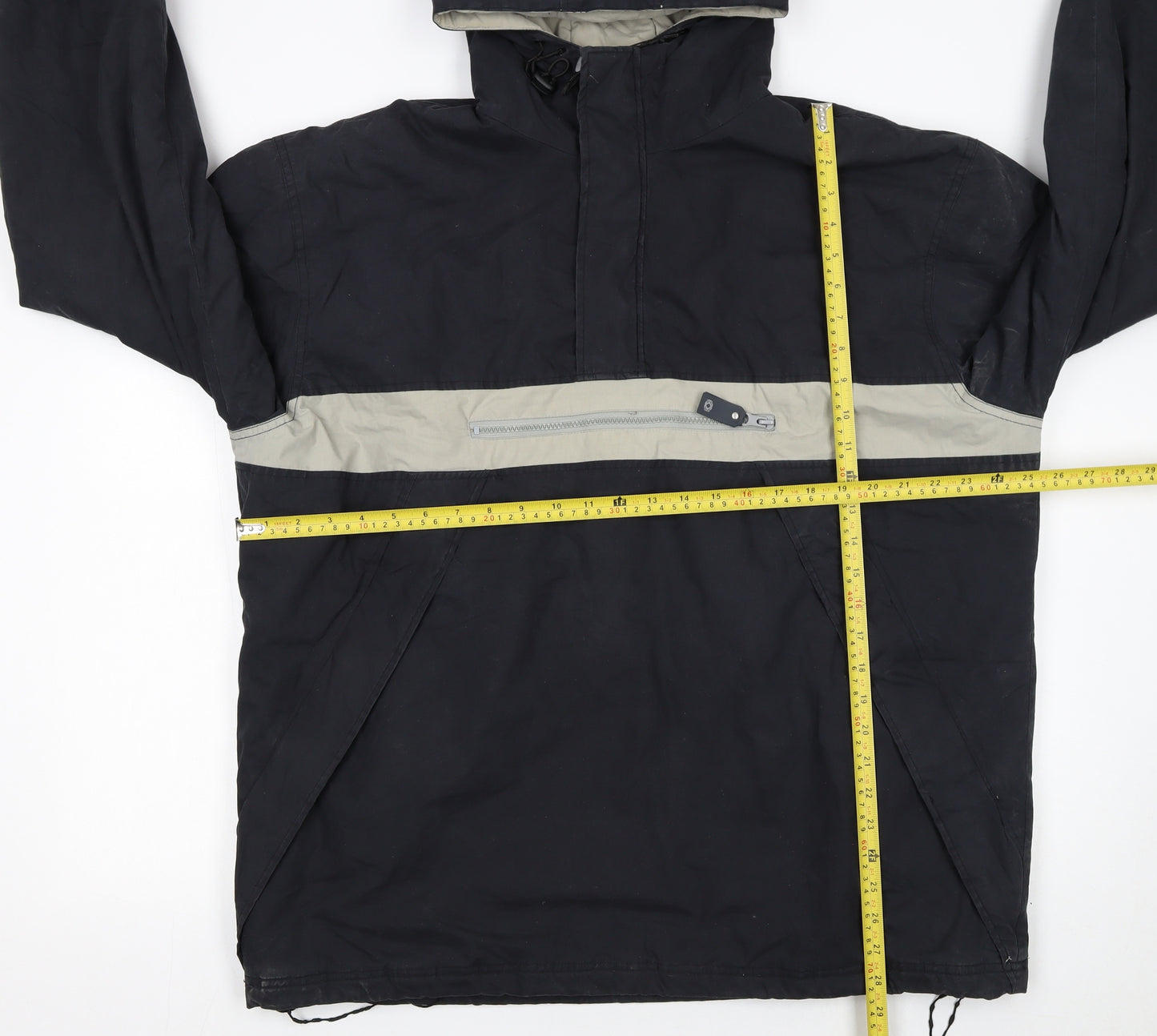 H·K·A Mens Black Hooded Anorak Jacket M Cotton Blend Outdoor