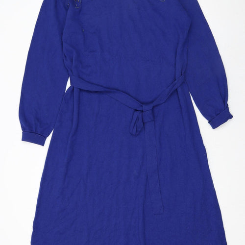 WoolOvers Women's Blue Knit Belted Sweater Dress Size L