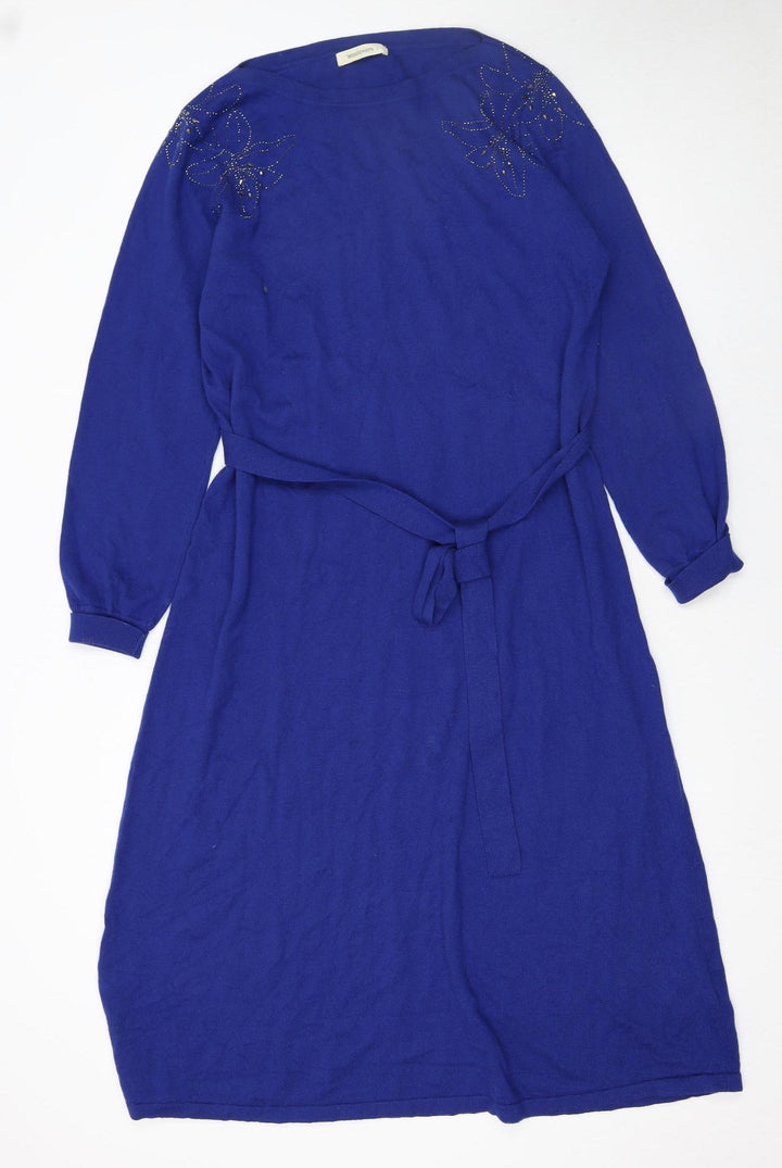 WoolOvers Women's Blue Knit Belted Sweater Dress Size L