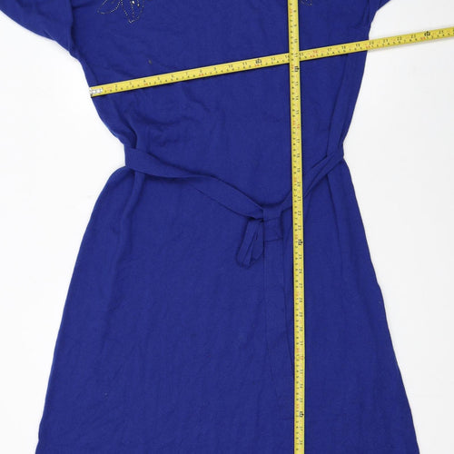 WoolOvers Women's Blue Knit Belted Sweater Dress Size L