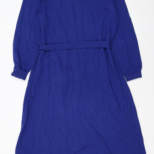 WoolOvers Women's Blue Knit Belted Sweater Dress Size L