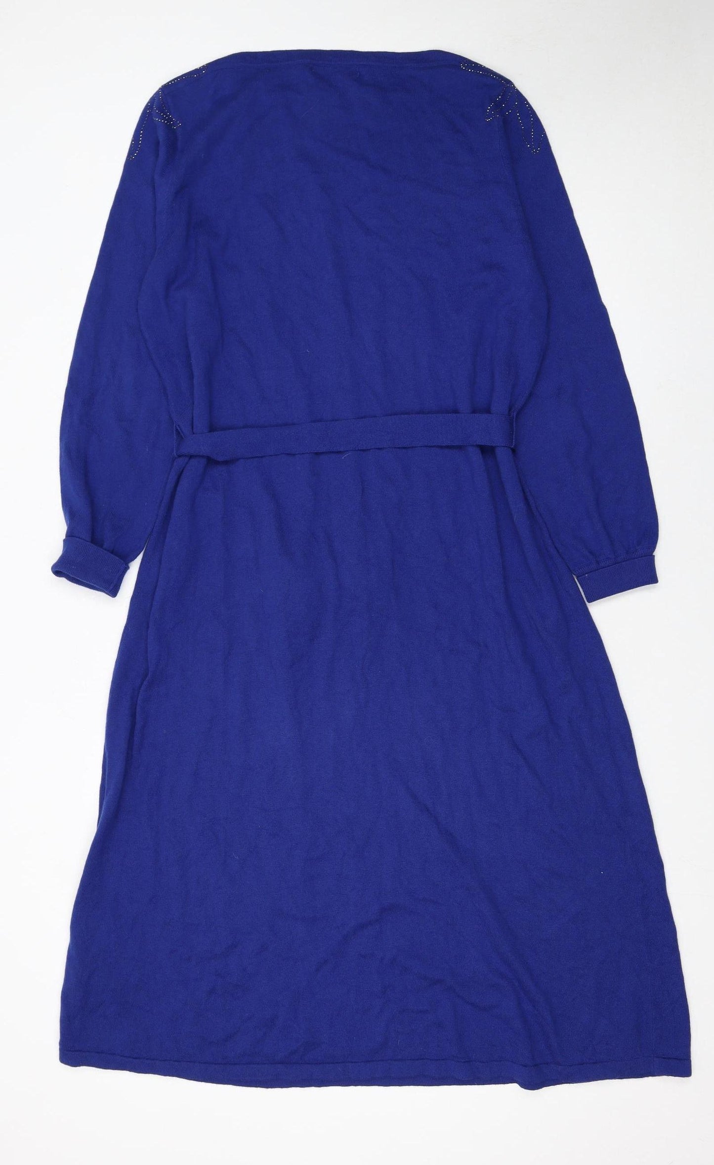 WoolOvers Women's Blue Knit Belted Sweater Dress Size L