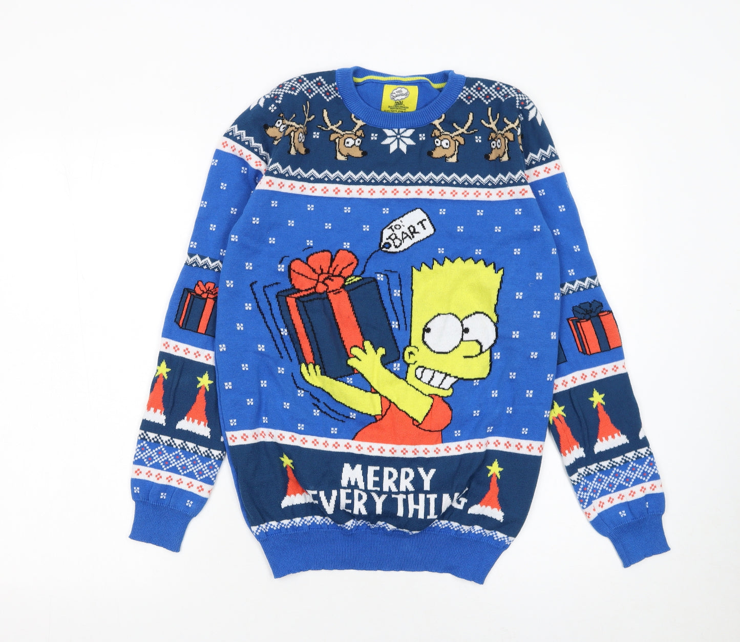 The Simpsons Boys Blue Christmas Bart Simpson Jumper 12-13 Years Pullover