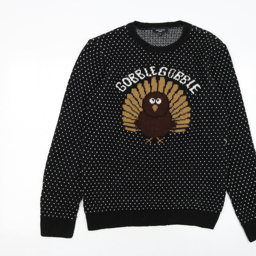 New Look Men Black Small Gobble Gobble Turkey Knit Jumper