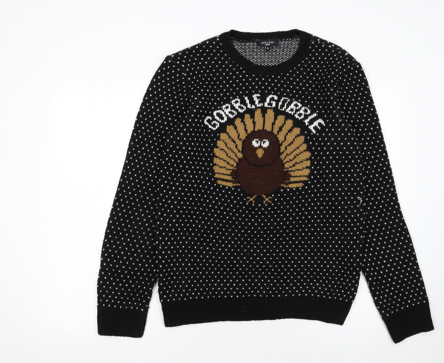 New Look Men Black Small Gobble Gobble Turkey Knit Jumper