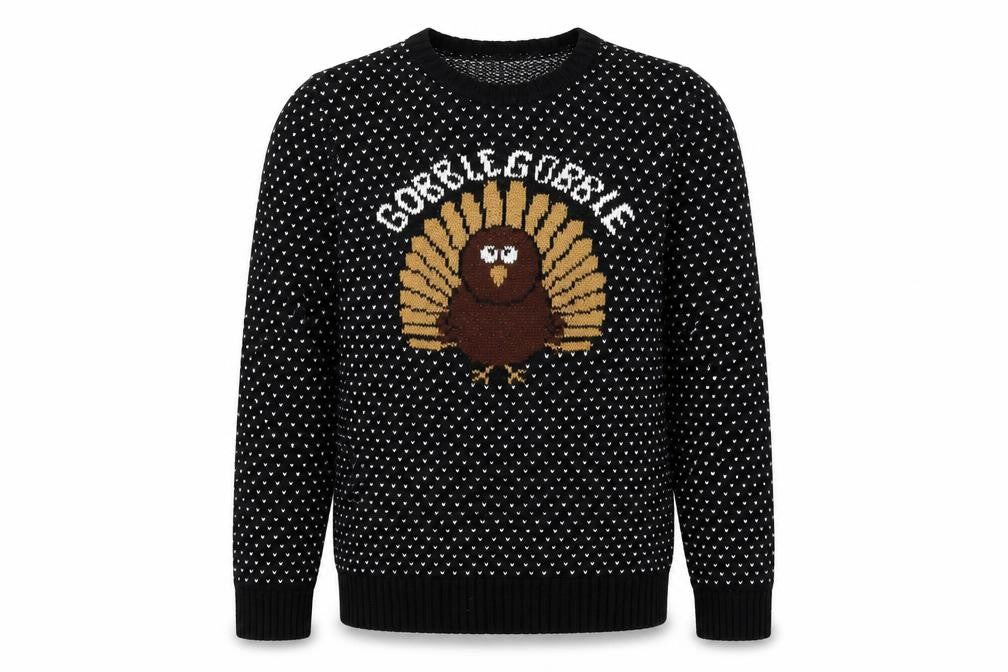 Front view of New Look Men Black Small Gobble Gobble Turkey Knit Jumper