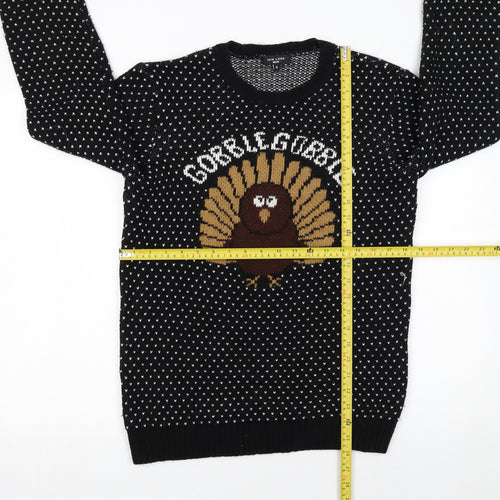 New Look Men Black Small Gobble Gobble Turkey Knit Jumper