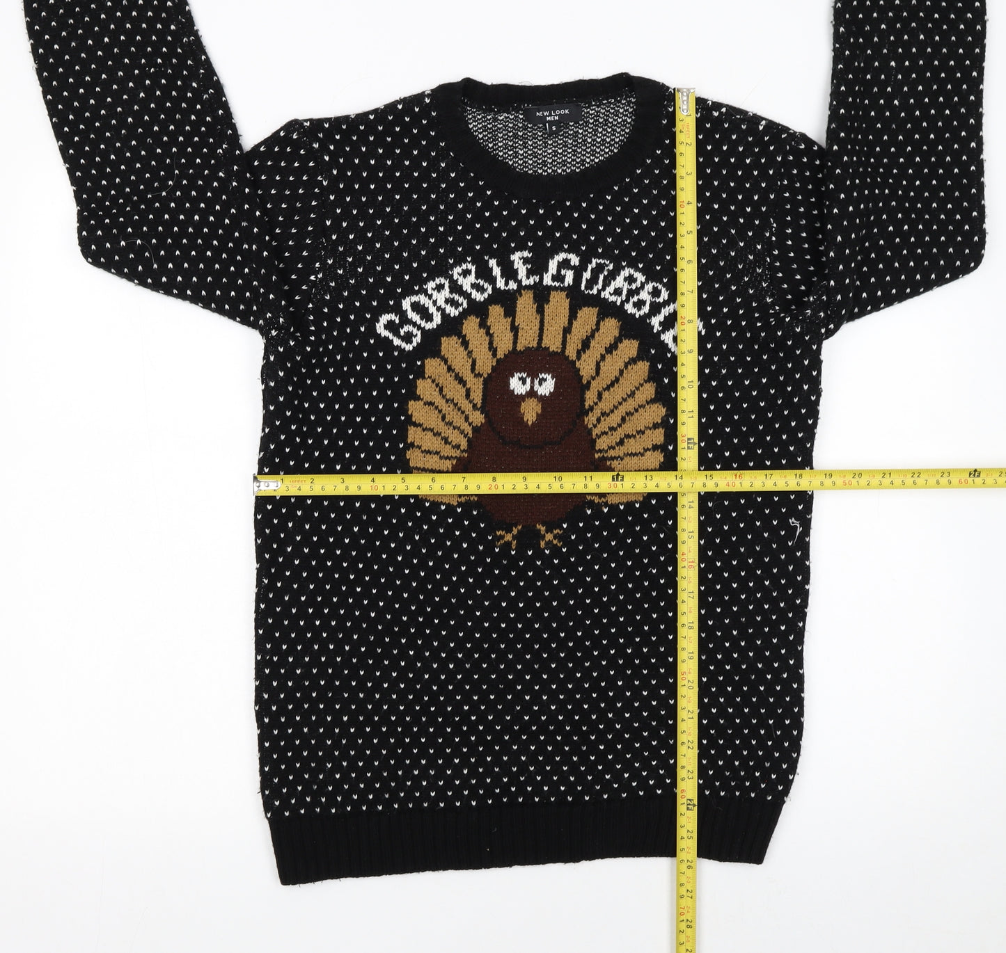 New Look Men Black Small Gobble Gobble Turkey Knit Jumper