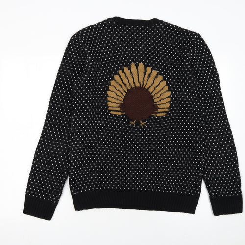 New Look Men Black Small Gobble Gobble Turkey Knit Jumper