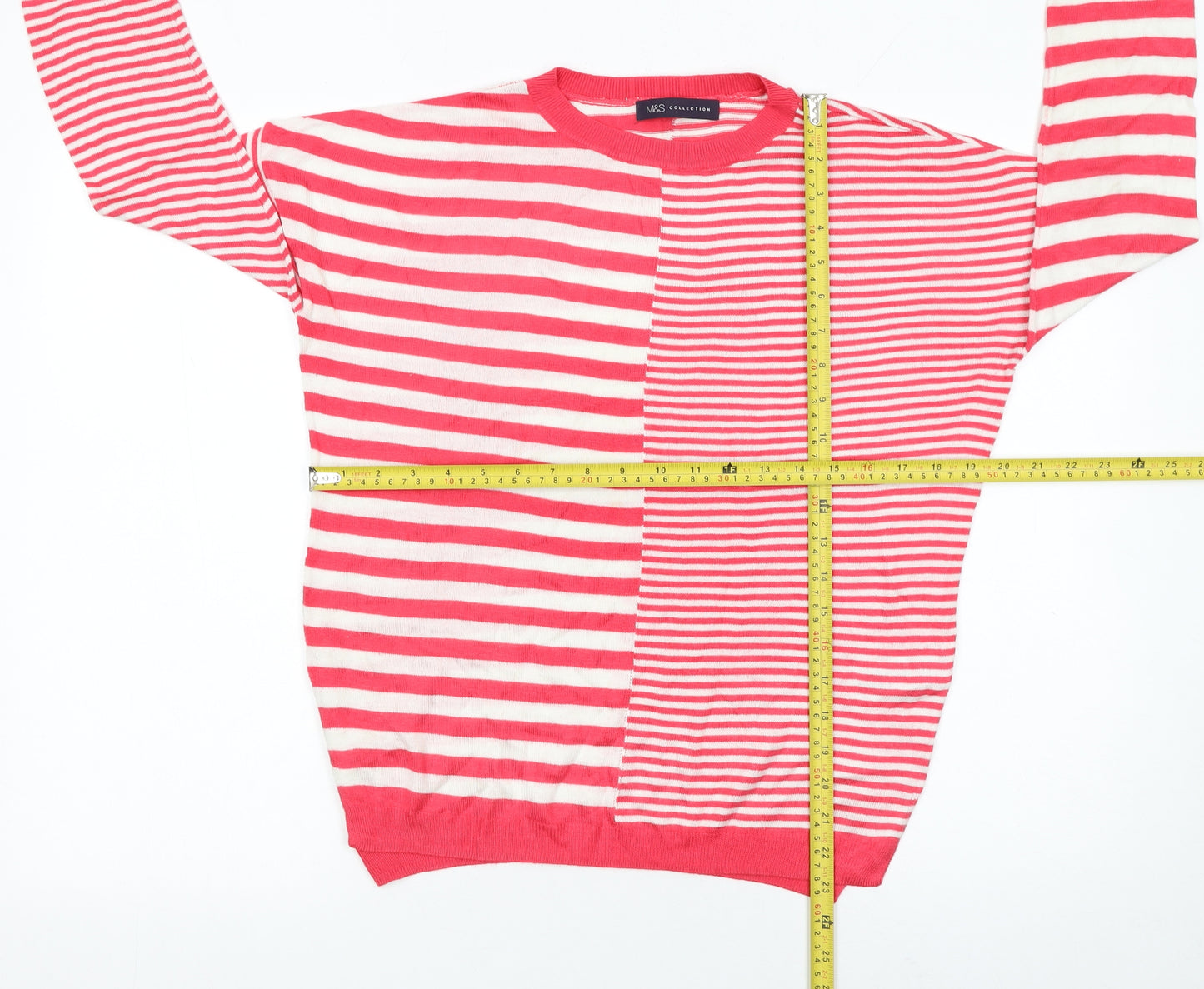 Marks and Spencer Womens Red Striped Knit Jumper Size M