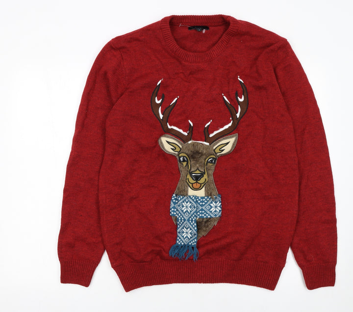 Next Men's Red Christmas Deer Jumper Crew Neck L