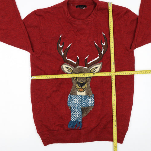 Next Men's Red Christmas Deer Jumper Crew Neck L