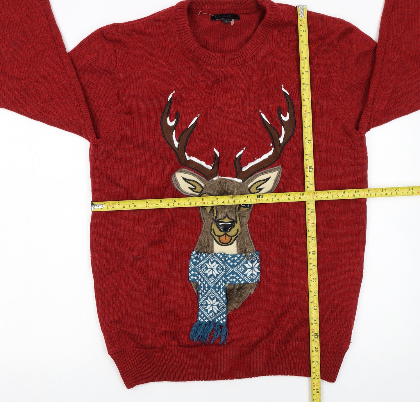 Next Men's Red Christmas Deer Jumper Crew Neck L
