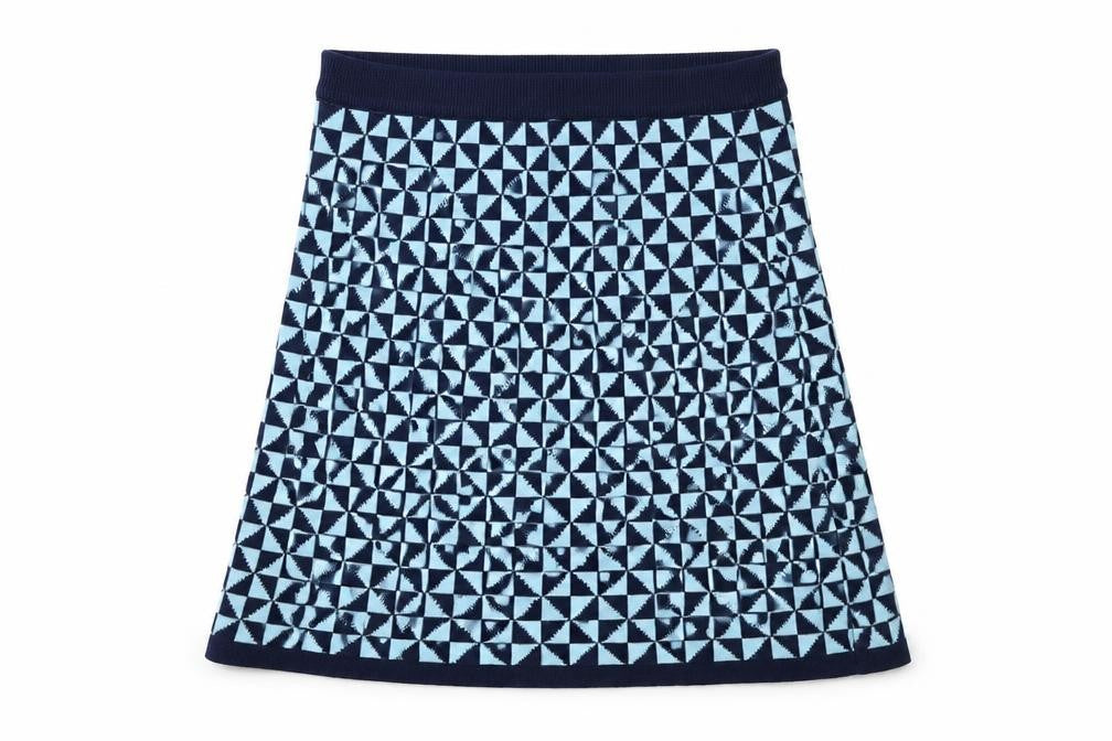 Kling Women Blue Geometric A-Line Knit Skirt Size 12