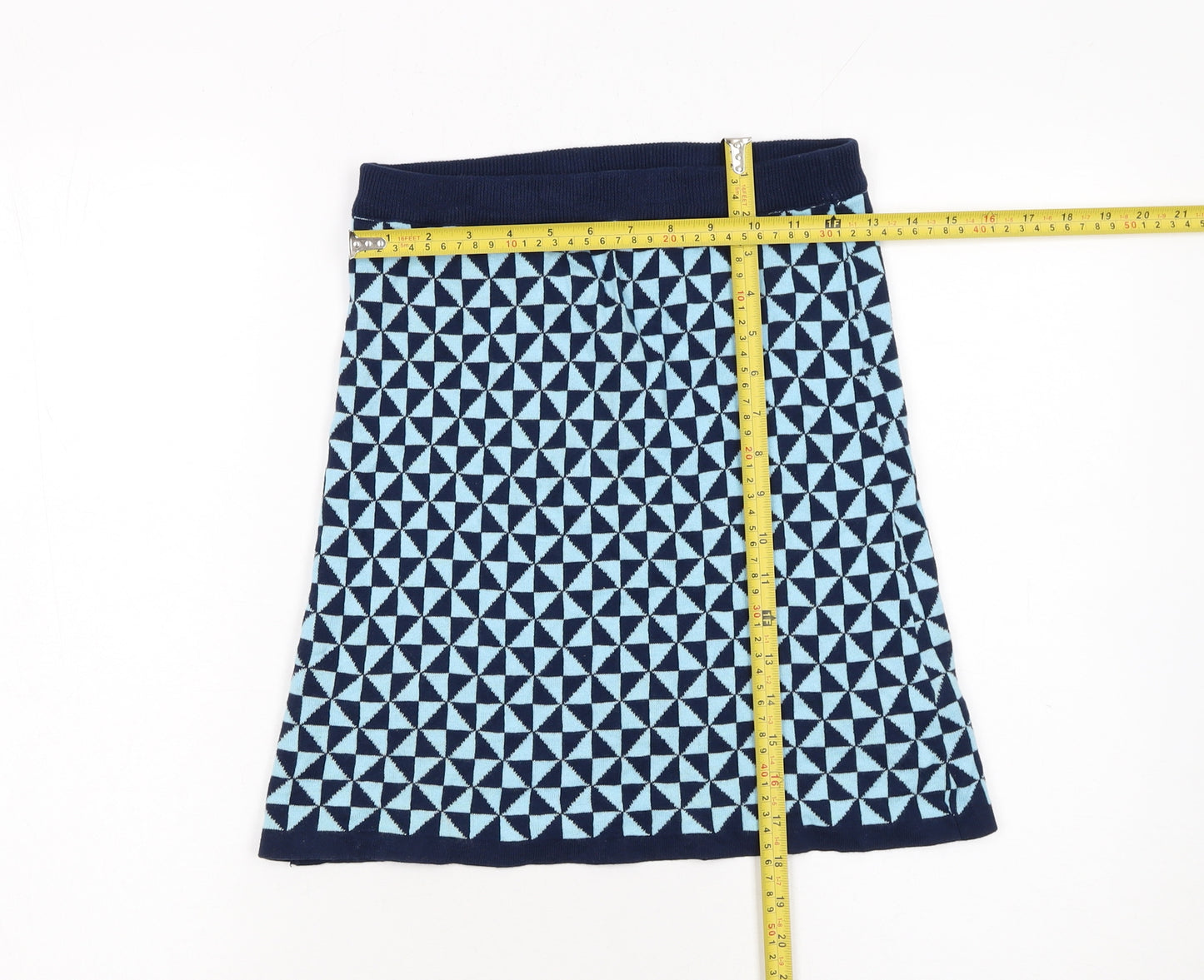 Kling Women Blue Geometric A-Line Knit Skirt Size 12