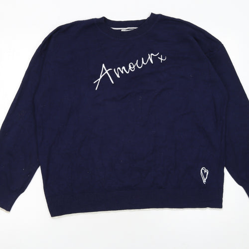Oasis Women Blue 'Amour' Crew Neck Long Sleeve Pullover Jumper L