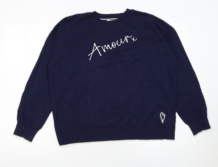 Oasis Women Blue 'Amour' Crew Neck Long Sleeve Pullover Jumper L
