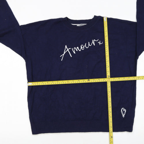 Oasis Women Blue 'Amour' Crew Neck Long Sleeve Pullover Jumper L