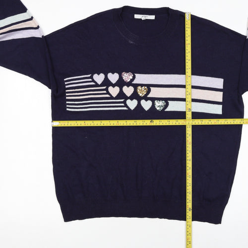 NEXT Women’s Blue Sequin Heart Striped Crew Neck Jumper Size L