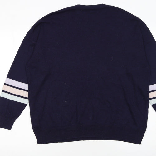 NEXT Women’s Blue Sequin Heart Striped Crew Neck Jumper Size L