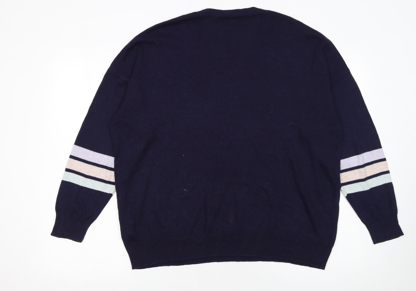 NEXT Women’s Blue Sequin Heart Striped Crew Neck Jumper Size L