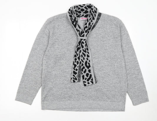 Glimpse Women’s Grey Animal Print V-Neck Knit Jumper Size 10