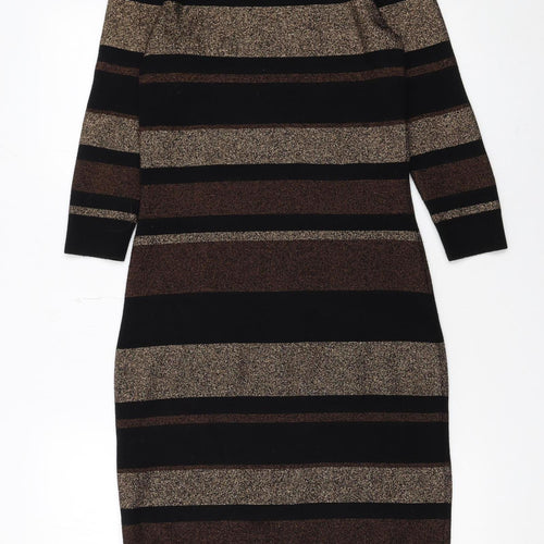 M&Co Women’s Bronze Black Striped Knit Bodycon Dress Size 10