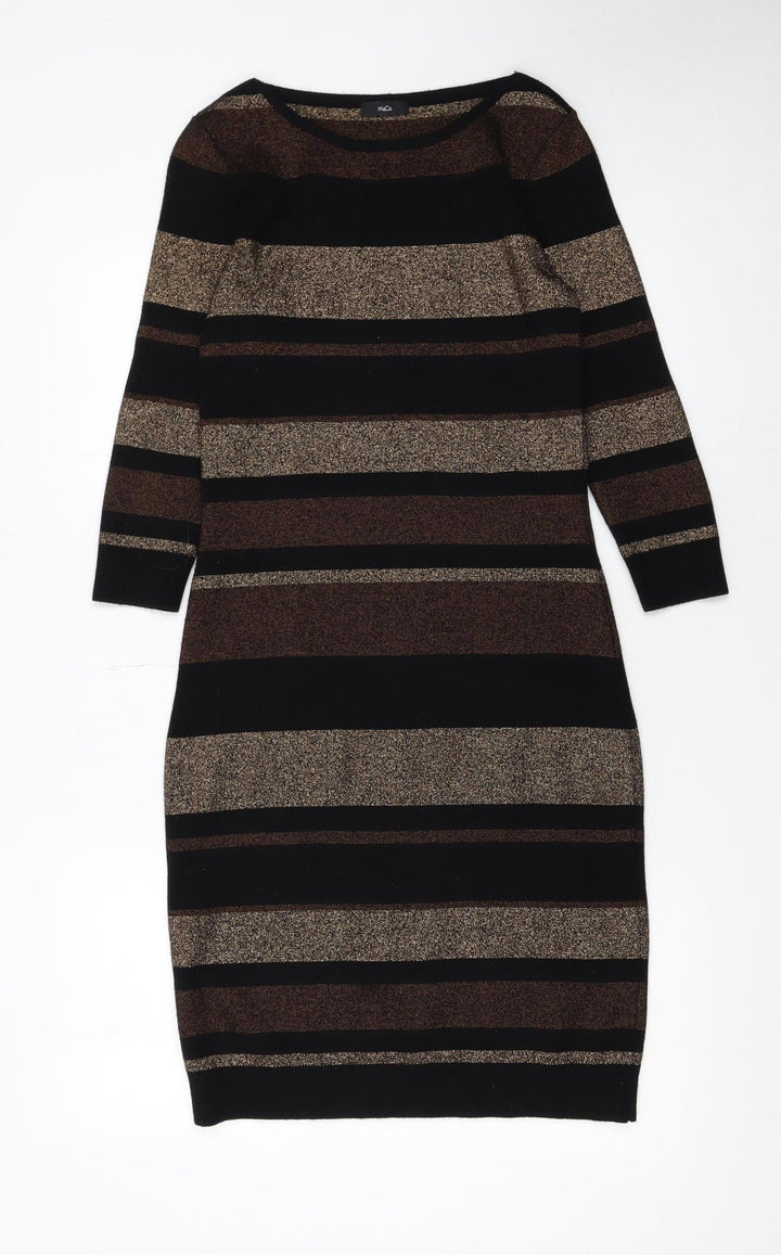 M&Co Women’s Bronze Black Striped Knit Bodycon Dress Size 10