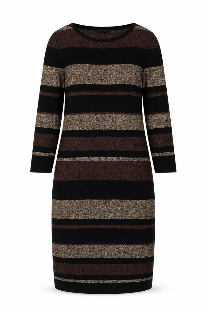 M&Co Women’s Bronze Black Striped Knit Bodycon Dress Size 10