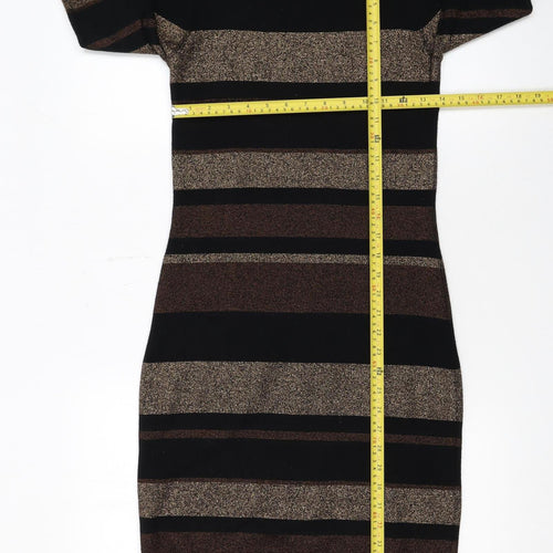 M&Co Women’s Bronze Black Striped Knit Bodycon Dress Size 10