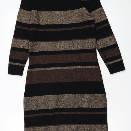 M&Co Women’s Bronze Black Striped Knit Bodycon Dress Size 10