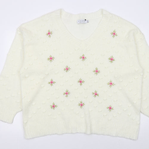In The Style Women’s Ivory Floral Embroidered Knit Jumper UK 20