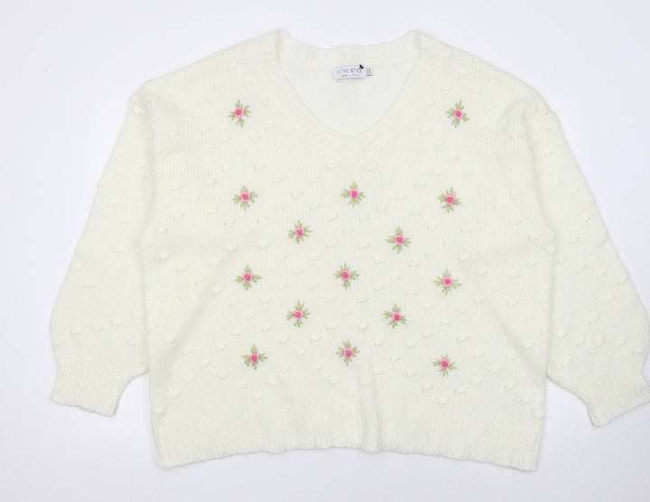 In The Style Women’s Ivory Floral Embroidered Knit Jumper UK 20