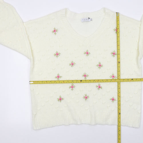 In The Style Women’s Ivory Floral Embroidered Knit Jumper UK 20