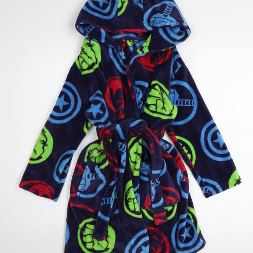George Boys Blue Marvel Superhero Fleece Hooded Robe 7-8 Years