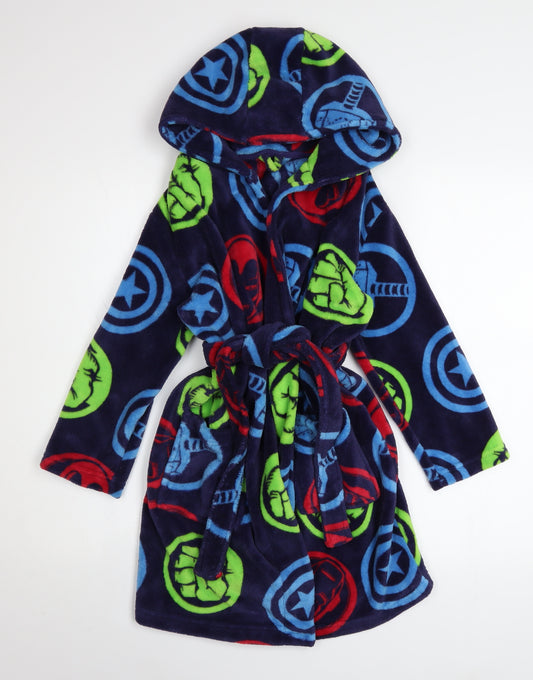 George Boys Blue Marvel Superhero Fleece Hooded Robe 7-8 Years