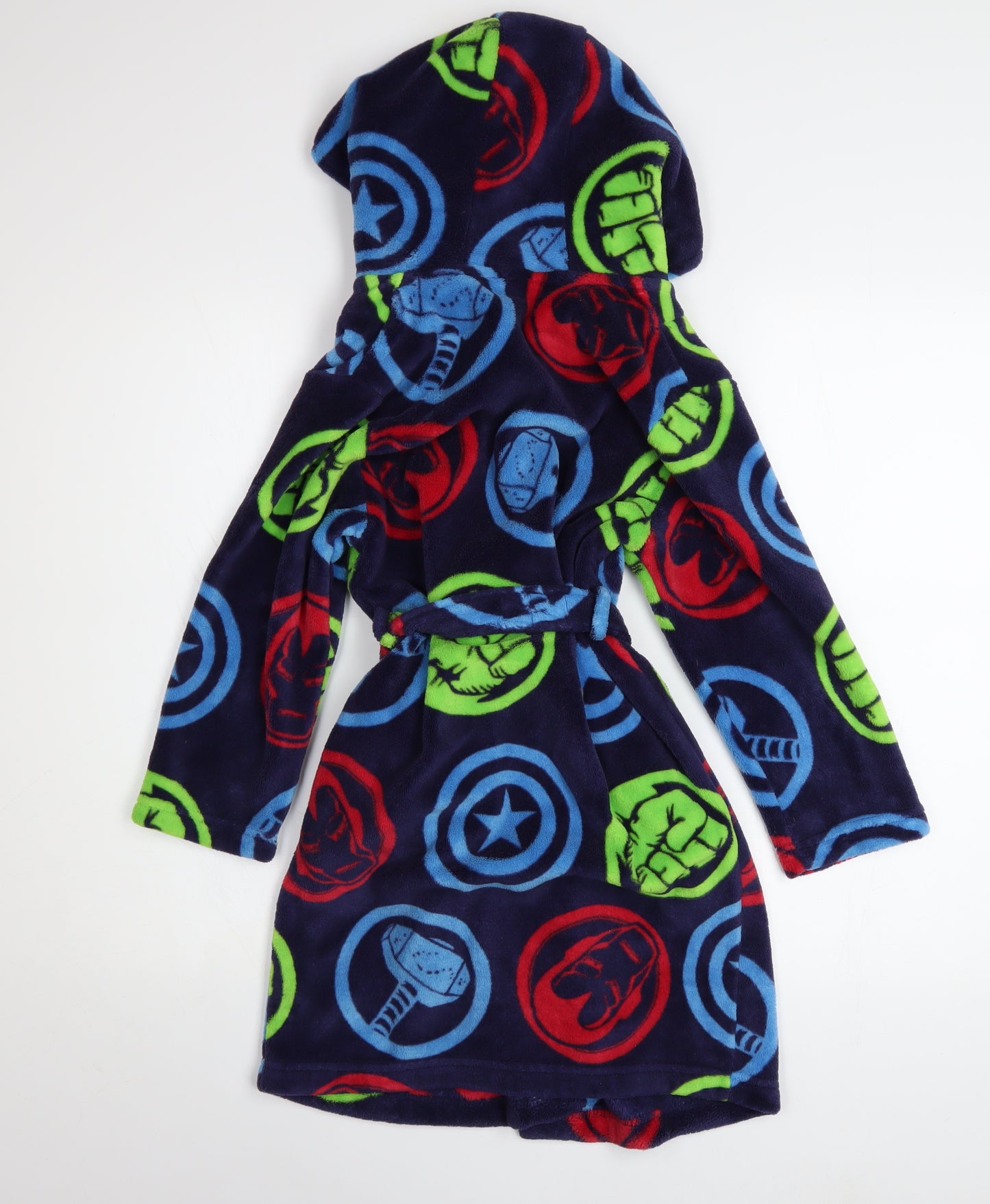 George Boys Blue Marvel Superhero Fleece Hooded Robe 7-8 Years