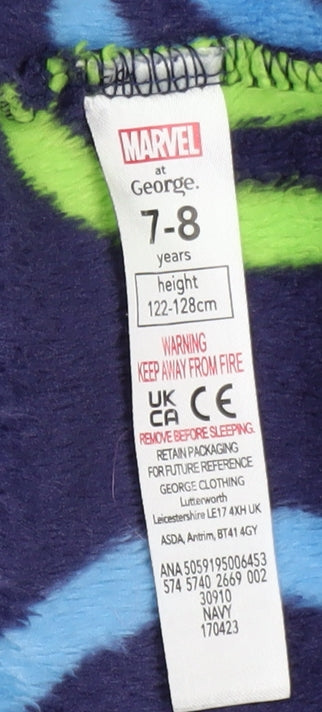 George Boys Blue Marvel Superhero Fleece Hooded Robe 7-8 Years