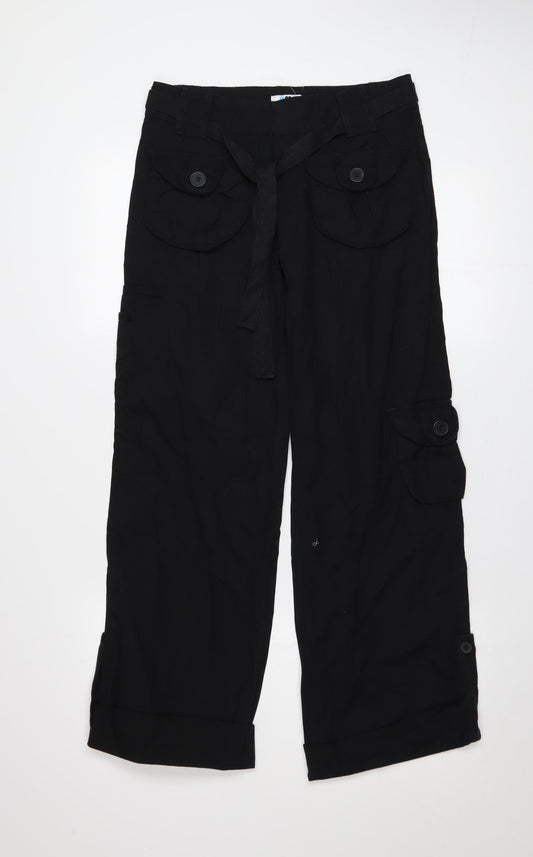 Sophie Girls Black Cargo Trousers 13 Years 100% Cotton Belted Pockets
