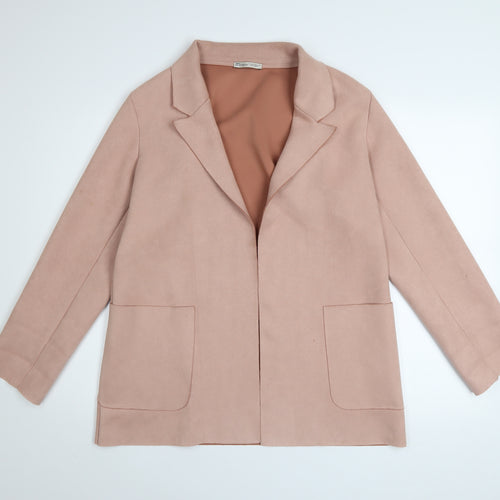 Zara Women Pink Suede Mid-Length Blazer Jacket Size 12