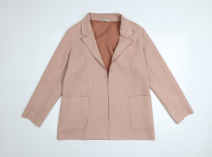 Zara Women Pink Suede Mid-Length Blazer Jacket Size 12
