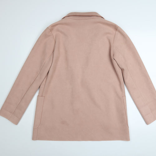 Zara Women Pink Suede Mid-Length Blazer Jacket Size 12