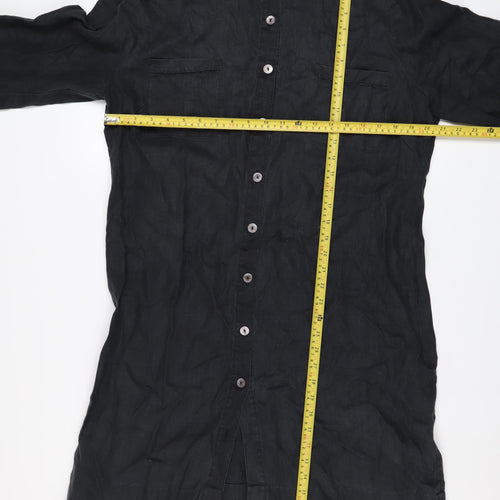 Trent Resort Women Black Linen Shirt Dress Size 16 Collared Knee Length