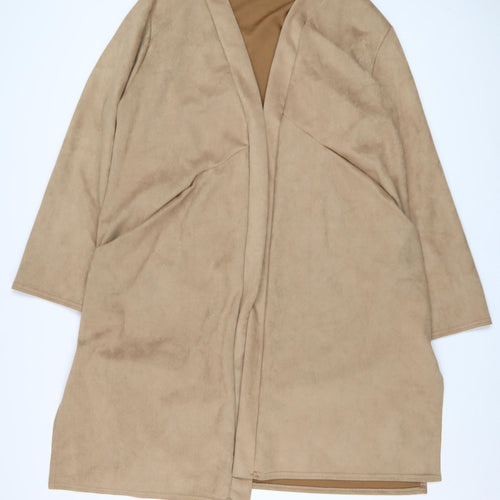 Nicole Collection Women Beige Longline Coatigan XL Open Front Suede Look