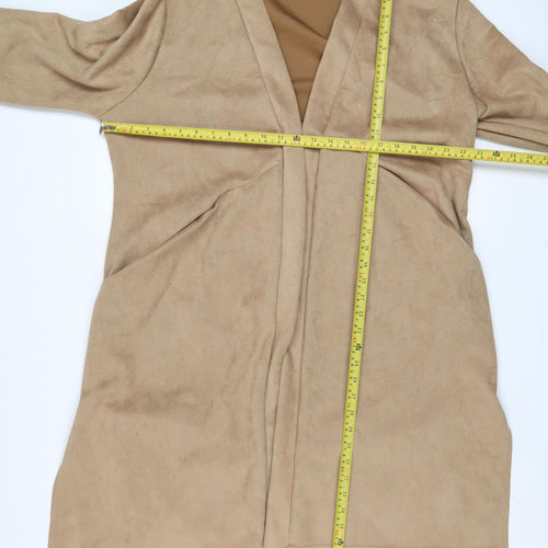 Nicole Collection Women Beige Longline Coatigan XL Open Front Suede Look